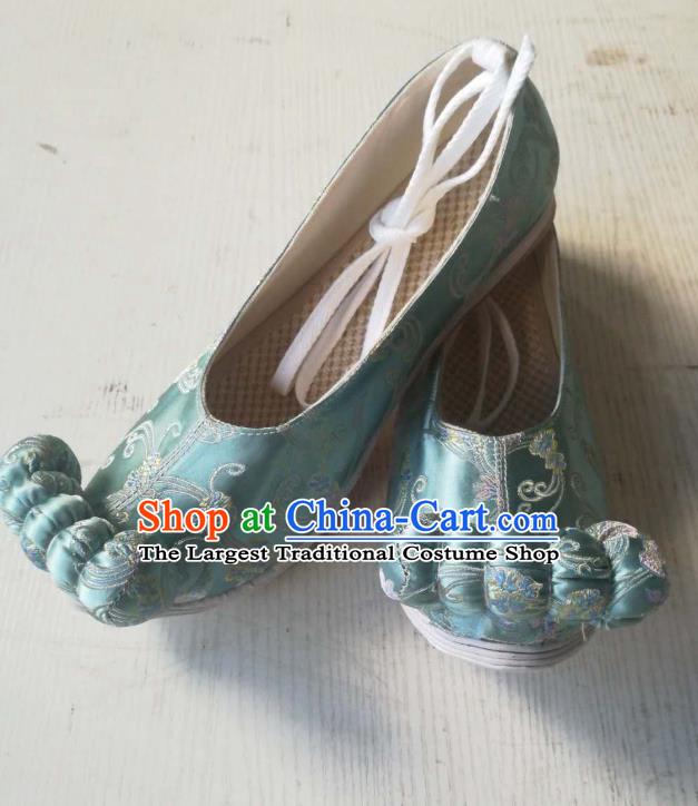 China Ancient Princess Shoes Classical Blue Brocade Shoes Traditional Song Dynasty Hanfu Shoes
