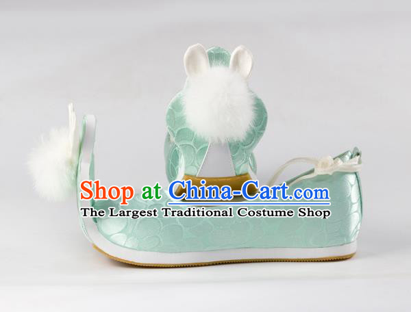 China Hanfu Venonat Rabbit Shoes Traditional Tang Dynasty Princess Shoes Classical Light Green Brocade Shoes
