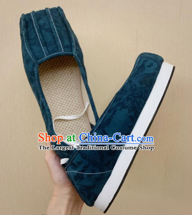 Chinese Traditional Song Dynasty Scholar Shoes Ancient Taoist Dark Green Hanfu Shoes for Men