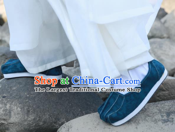 Chinese Traditional Song Dynasty Scholar Shoes Ancient Taoist Dark Green Hanfu Shoes for Men