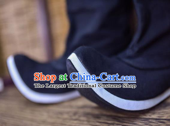 Chinese Ancient Swordsman Black Boots Traditional Tang Dynasty Knight Shoes for Men