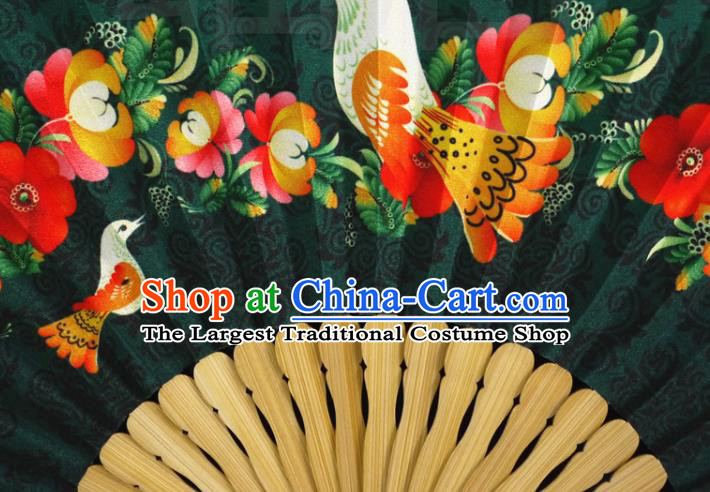 China Handmade Accordion Classical Printing Flowers Bird Silk Fan Traditional Folding Fan