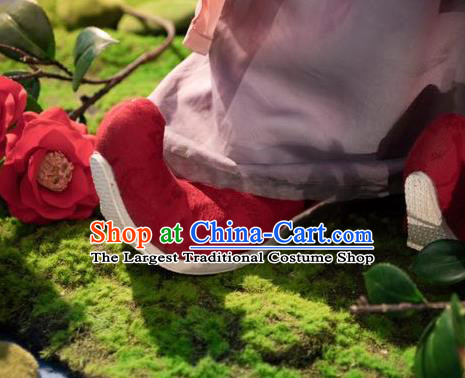 China Wedding Red Satin Shoes Handmade Hanfu Shoes Traditional Tang Dynasty Princess Shoes