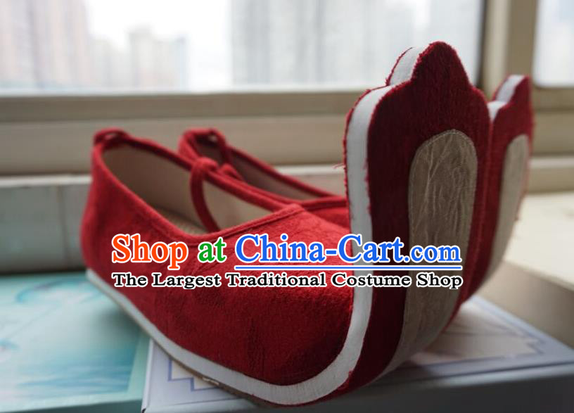China Ancient Princess Shoes Handmade Red Cloth Shoes Traditional Tang Dynasty Palace Hanfu Shoes