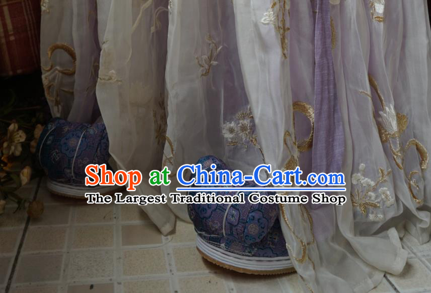 China Handmade Satin Shoes Ancient Princess Hanfu Shoes Traditional Song Dynasty Royalblue Brocade Shoes