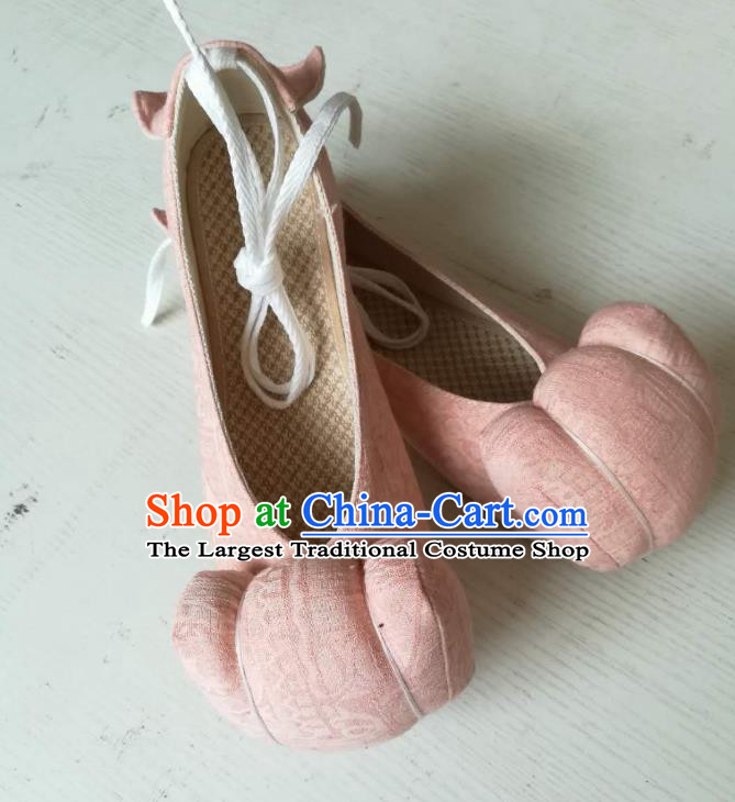 China Ancient Princess Hanfu Shoes Traditional Song Dynasty Pink Flax Shoes Handmade Cloth Shoes