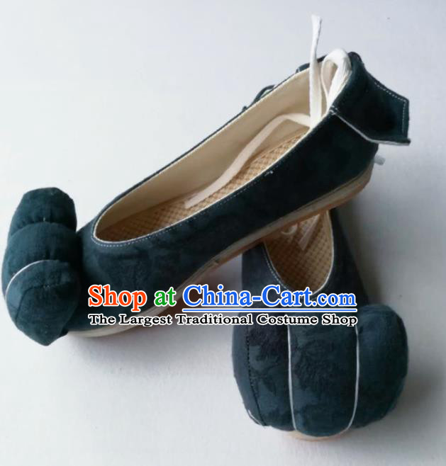 China Ancient Princess Hanfu Shoes Traditional Song Dynasty Atrovirens Flax Shoes Handmade Women Shoes