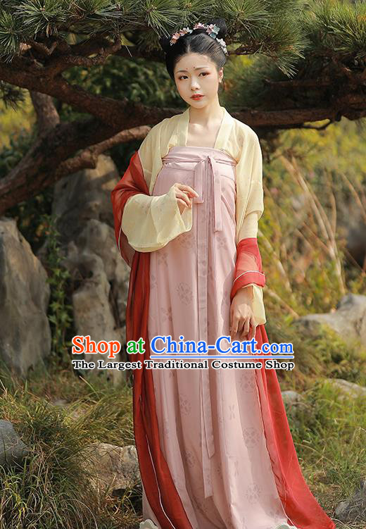 China Ancient Young Beauty Hanfu Dress Traditional Tang Dynasty Civilian Lady Historical Costume