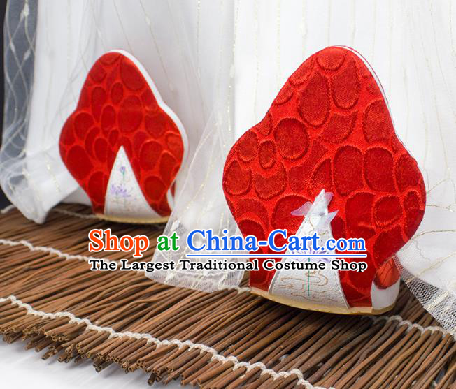 China Hanfu Hand Painting Manjusaka Shoes Classical Red Brocade Shoes Traditional Tang Dynasty Princess Shoes