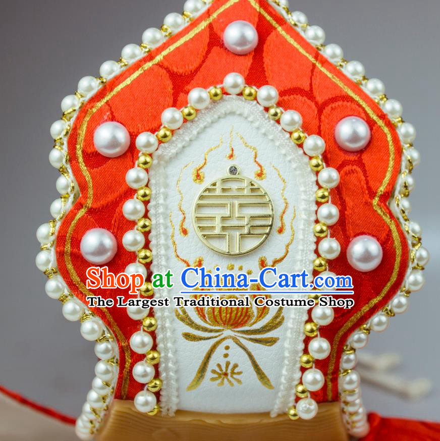 China Traditional Song Dynasty Princess Shoes Classical Wedding Pearls Shoes Red Brocade Hanfu Shoes