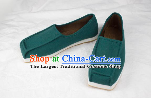 Chinese Traditional Ming Dynasty Taoist Shoes Handmade Ancient Scholar Green Flax Shoes