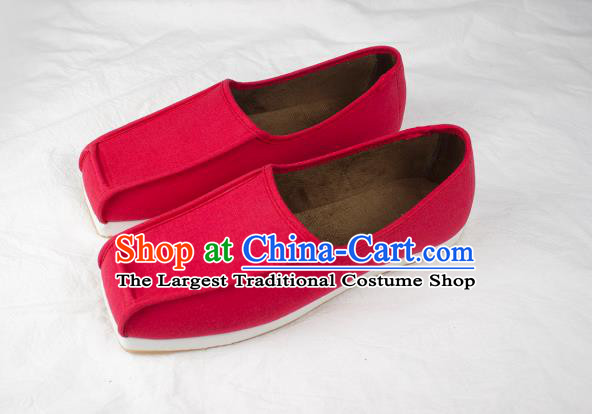Chinese Handmade Ancient Scholar Red Flax Shoes Traditional Ming Dynasty Taoist Shoes