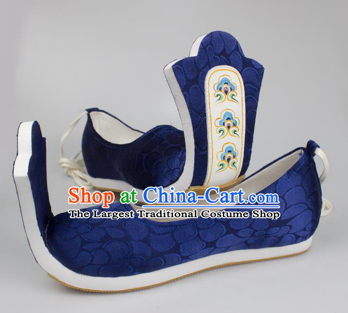China Traditional Hanfu Shoes Tang Dynasty Princess Shoes Classical Wedding Royalblue Brocade Shoes