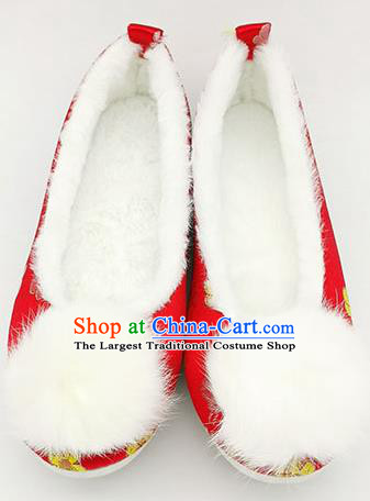 China Traditional Wedding Satin Shoes Song Dynasty Noble Lady Hanfu Shoes Classical Red Brocade Shoes