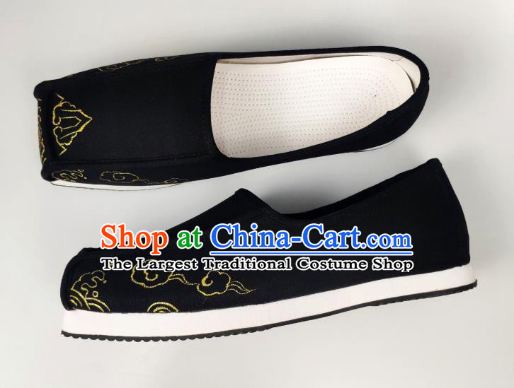 Chinese Handmade Ancient Scholar Black Cloth Shoes Traditional Ming Dynasty Embroidered Shoes