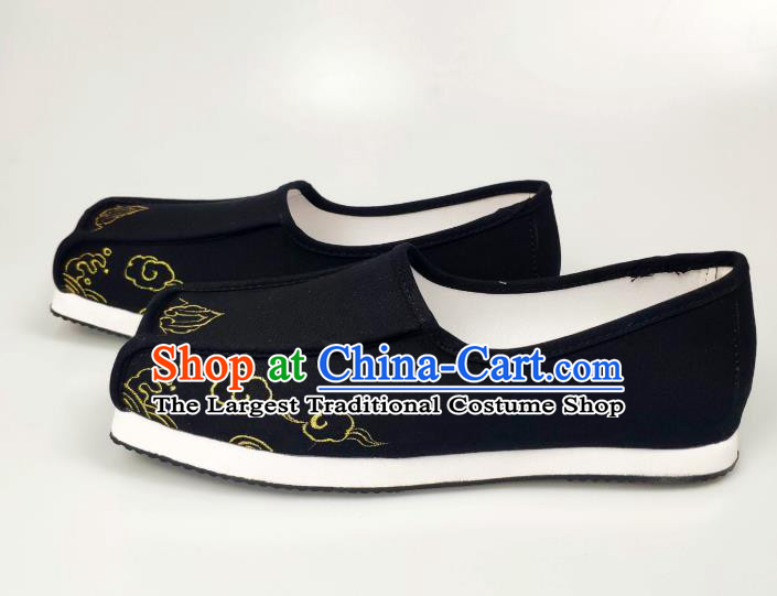 Chinese Handmade Ancient Scholar Black Cloth Shoes Traditional Ming Dynasty Embroidered Shoes