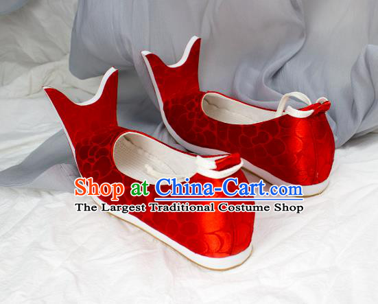 China Traditional Jin Dynasty Palace Lady Shoes Red Brocade Shoes Classical Wedding Shoes