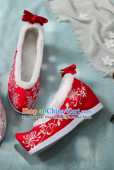 China Traditional Embroidered Manjusaka Shoes Ming Dynasty Hanfu Shoes Classical Red Cloth Shoes