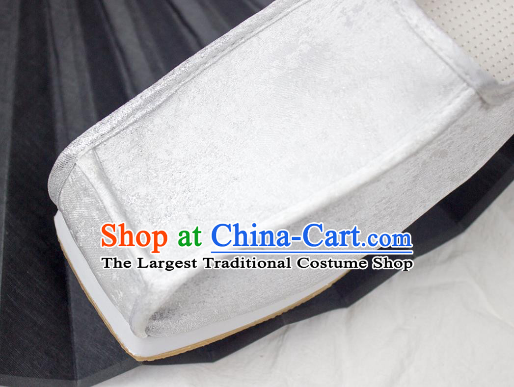Chinese Handmade Ancient Official White Satin Shoes Traditional Song Dynasty Emperor Shoes