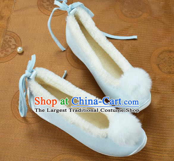 China National Light Blue Cloth Shoes Traditional Hanfu Shoes Winter Venonat Shoes Women Shoes