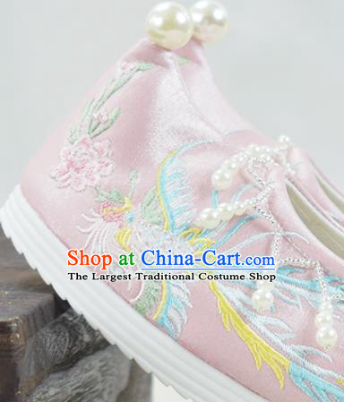 China National Embroidered Phoenix Pink Cloth Shoes Traditional Wedding Shoes Women Hanfu Shoes
