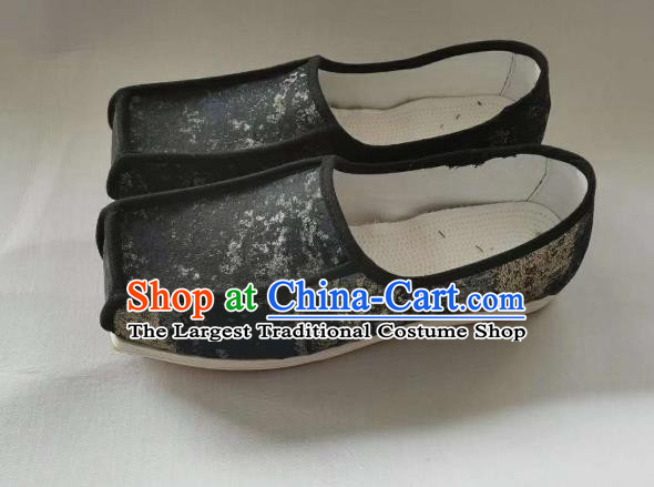 Chinese Ancient Official Shoes Handmade Black Satin Shoes Traditional Song Dynasty Scholar Hanfu Shoes
