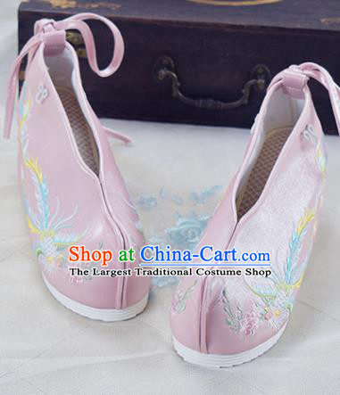 China Traditional Princess Shoes Women Hanfu Shoes National Embroidered Shoes Pink Cloth Shoes