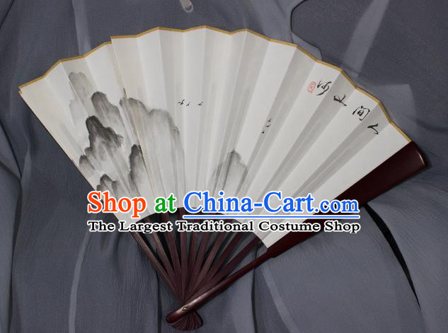 China Handmade Ink Painting Landscape Accordion Traditional Folding Fan Classical Silk Fan