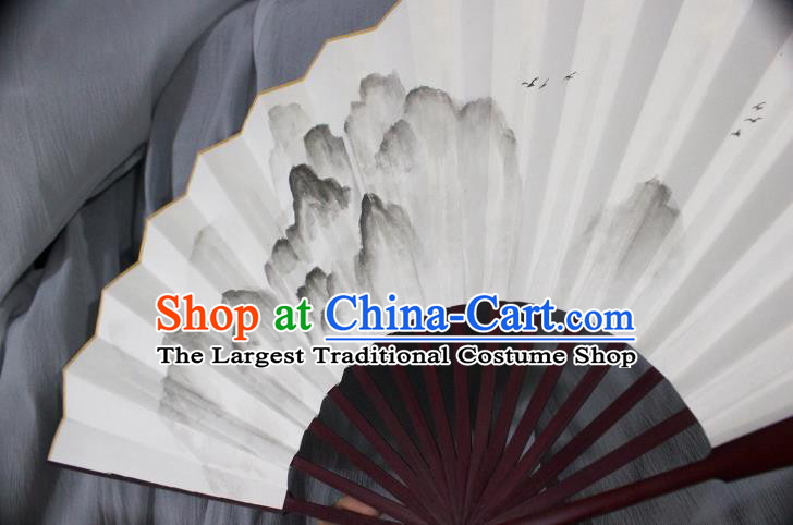 China Handmade Ink Painting Landscape Accordion Traditional Folding Fan Classical Silk Fan