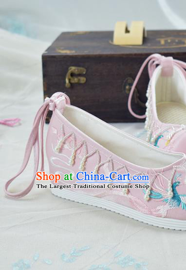 China National Shoes Traditional Wedding Pink Cloth Shoes Women Xiu He Embroidered Shoes