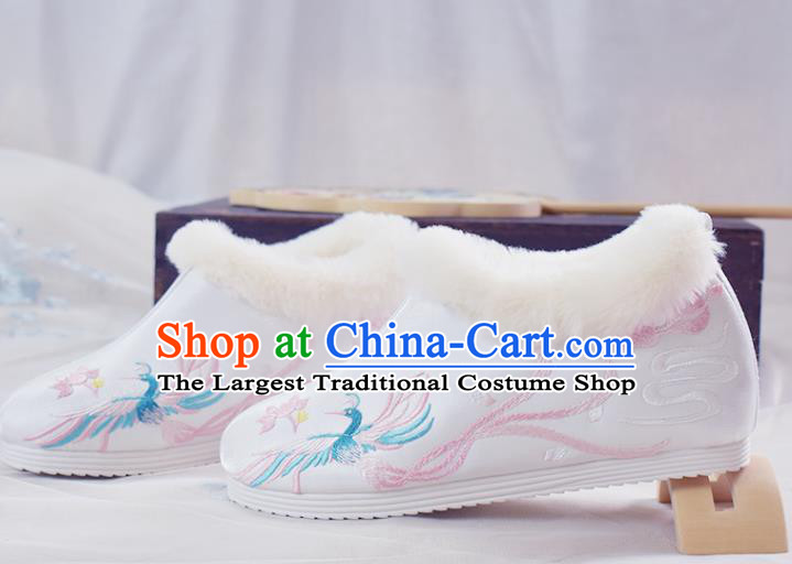 China Traditional Wedding Shoes National Embroidered Phoenix Shoes White Cloth Shoes