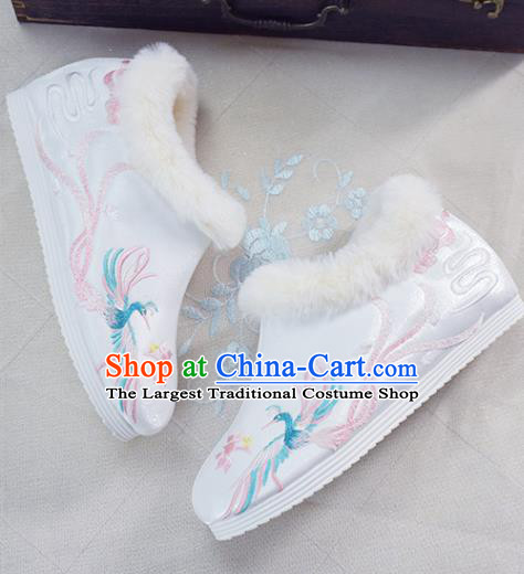 China Traditional Wedding Shoes National Embroidered Phoenix Shoes White Cloth Shoes