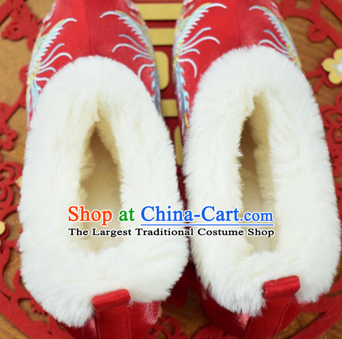 China National Embroidered Phoenix Shoes Red Cloth Shoes Traditional Wedding Shoes