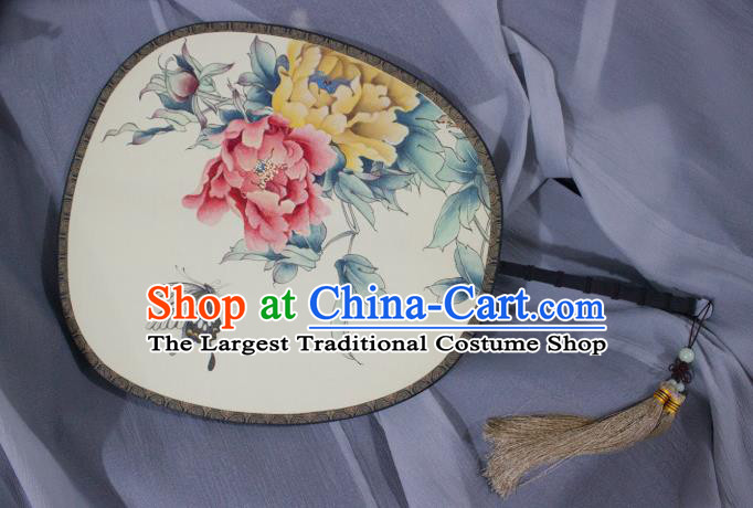 China Handmade Painting Peony Silk Fan Traditional Palace Fan Princess Fan