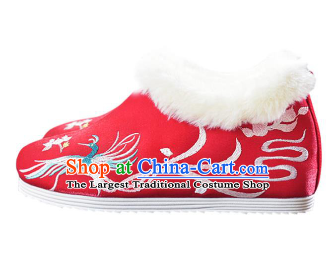China National Embroidered Phoenix Shoes Red Cloth Shoes Traditional Wedding Shoes