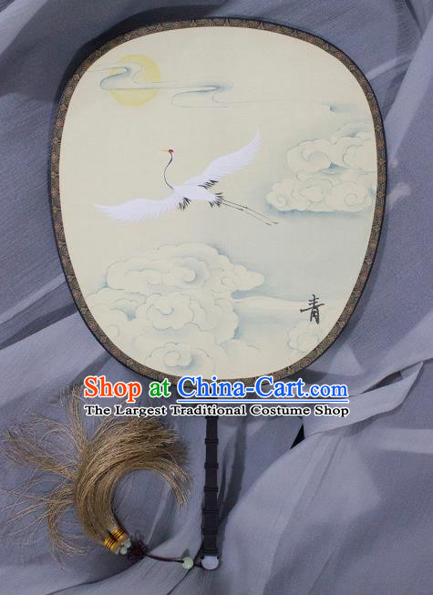 China Ancient Princess Fan Handmade Painting Cloud Crane Silk Fan Traditional Palace Fan