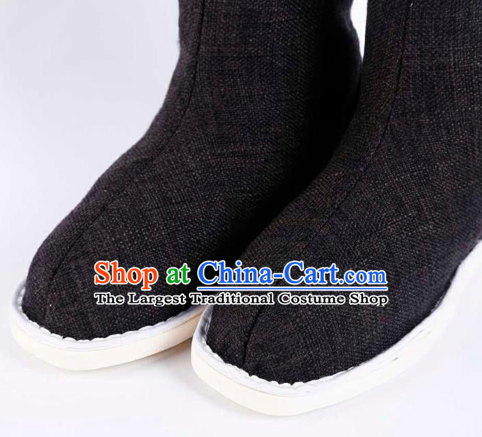 Chinese Handmade Traditional Ming Dynasty Young Hero Black Flax Boots Ancient Swordsman Shoes