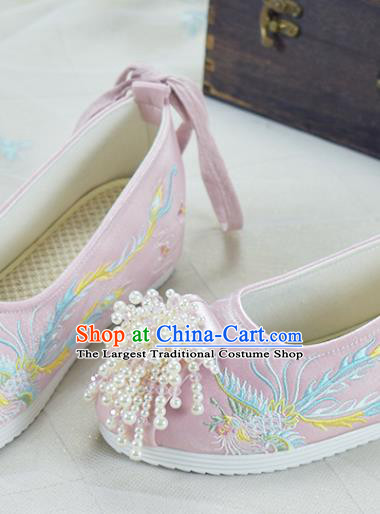 China Wedding Beads Tassel Shoes Traditional Xiuhe Suit Shoes Women Pink Embroidered Shoes