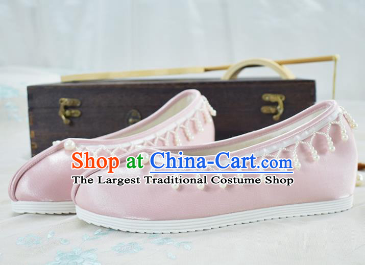 China Traditional Hanfu Shoes Pink Satin Shoes National Women Shoes