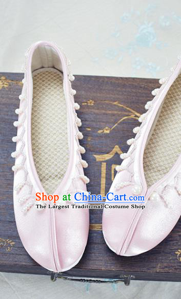 China Traditional Hanfu Shoes Pink Satin Shoes National Women Shoes