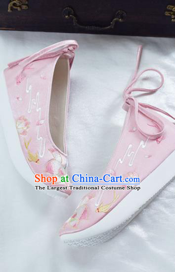 China Traditional Embroidered Lotus Shoes National Shoes Women Pink Satin Shoes