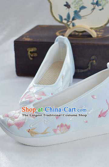 China Women White Satin Shoes Traditional Embroidered Lotus Shoes National Shoes