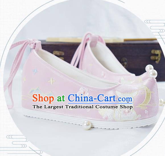 China Traditional Pink Cloth Shoes Embroidered Shoes National Women Shoes
