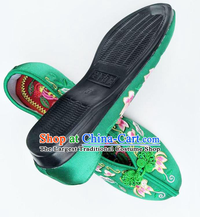 China Traditional Embroidered Shoes Wedding Green Satin Shoes Classical Xiuhe Shoes