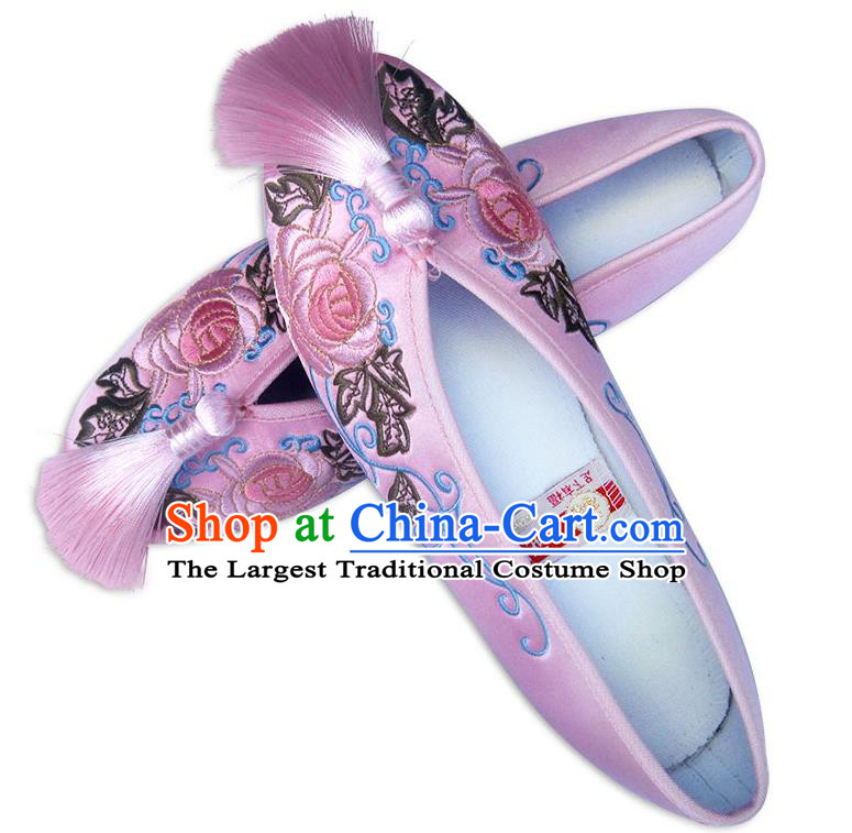 China Classical Xiu He Shoes Traditional Wedding Pink Satin Shoes Embroidered Rose Shoes