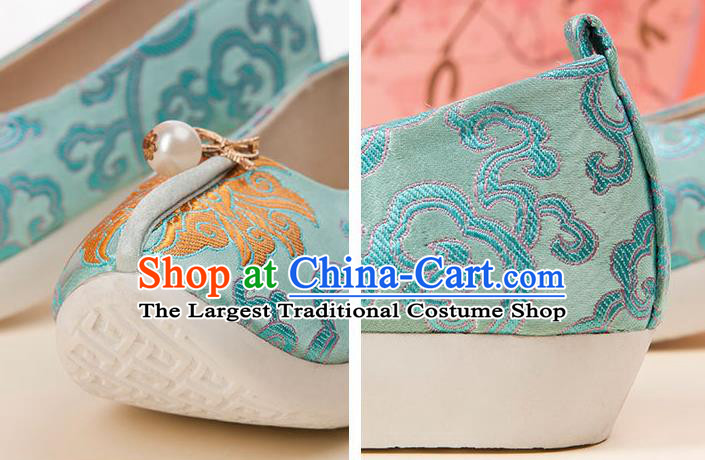 China Handmade Light Green Brocade Shoes Traditional Hanfu Shoes Classical National Shoes