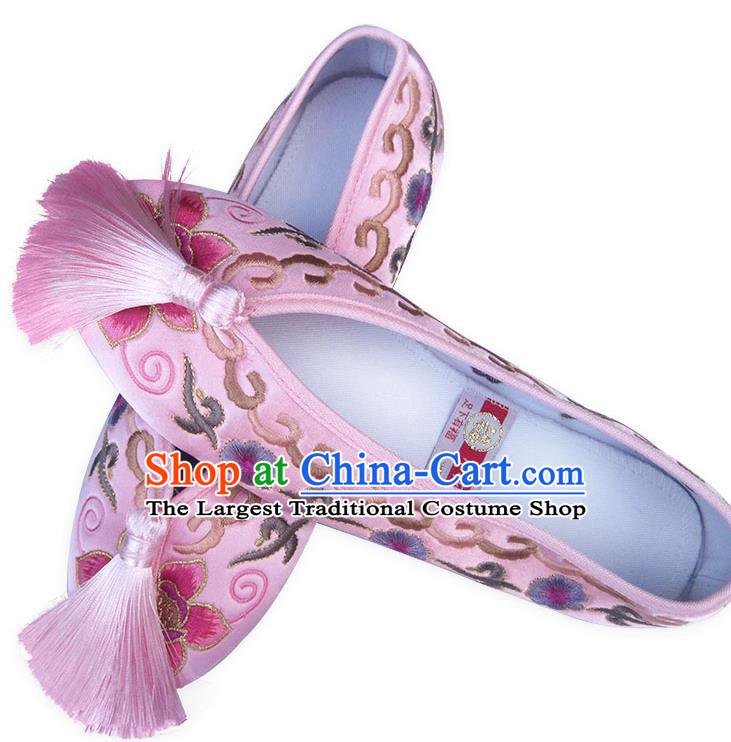 China Traditional Wedding Shoes National Women Shoes Embroidered Plum Blossom Pink Satin Shoes
