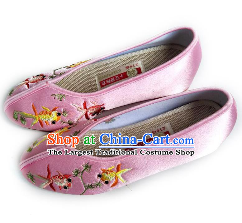 China National Beijing Shoes Traditional Wedding Shoes Embroidered Pink Satin Shoes