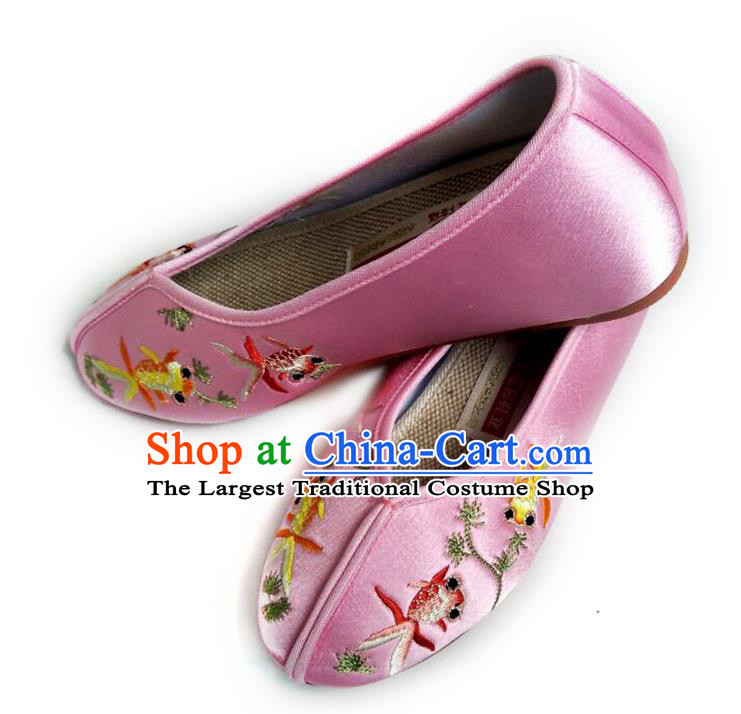 China National Beijing Shoes Traditional Wedding Shoes Embroidered Pink Satin Shoes