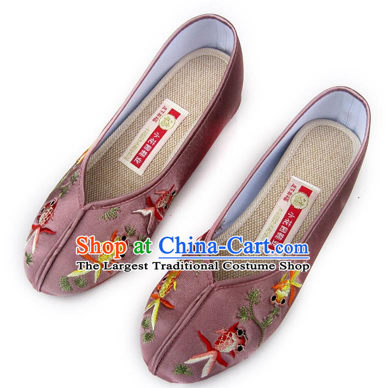 China Embroidered Cameo Brown Satin Shoes Traditional Wedding Shoes National Beijing Shoes